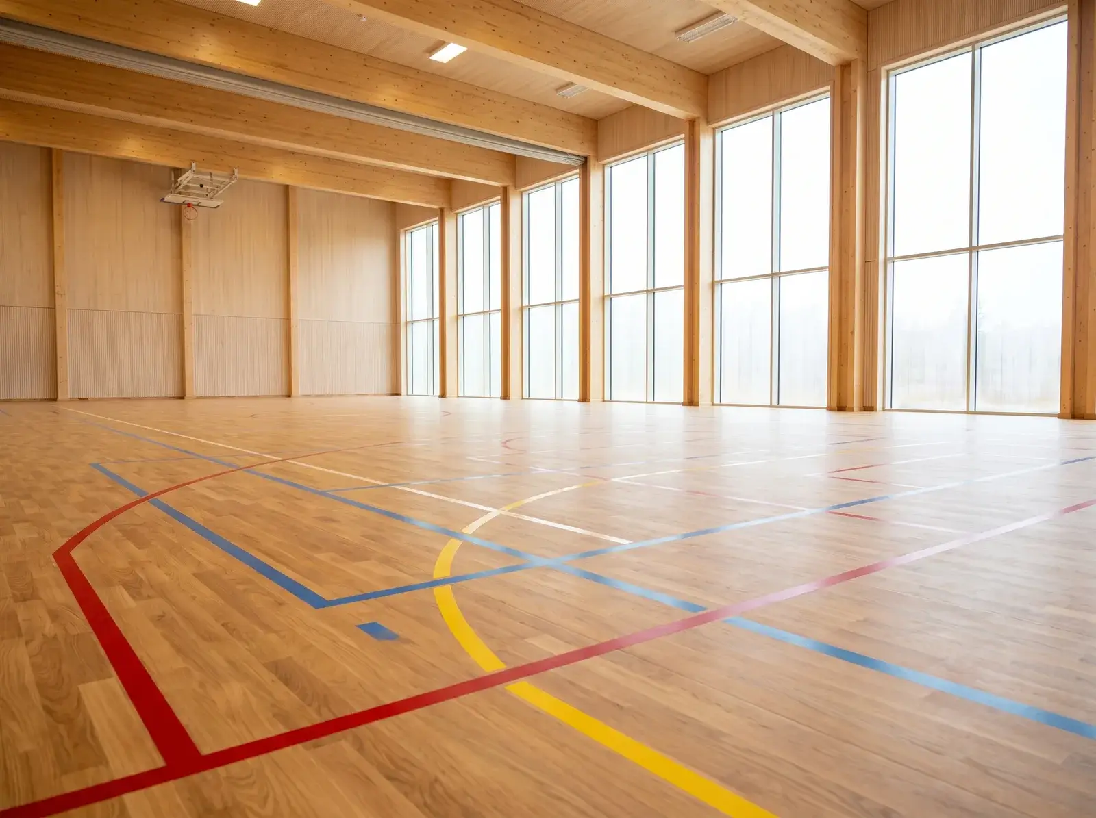 Moderne norsk idrettshall med sportsgulv